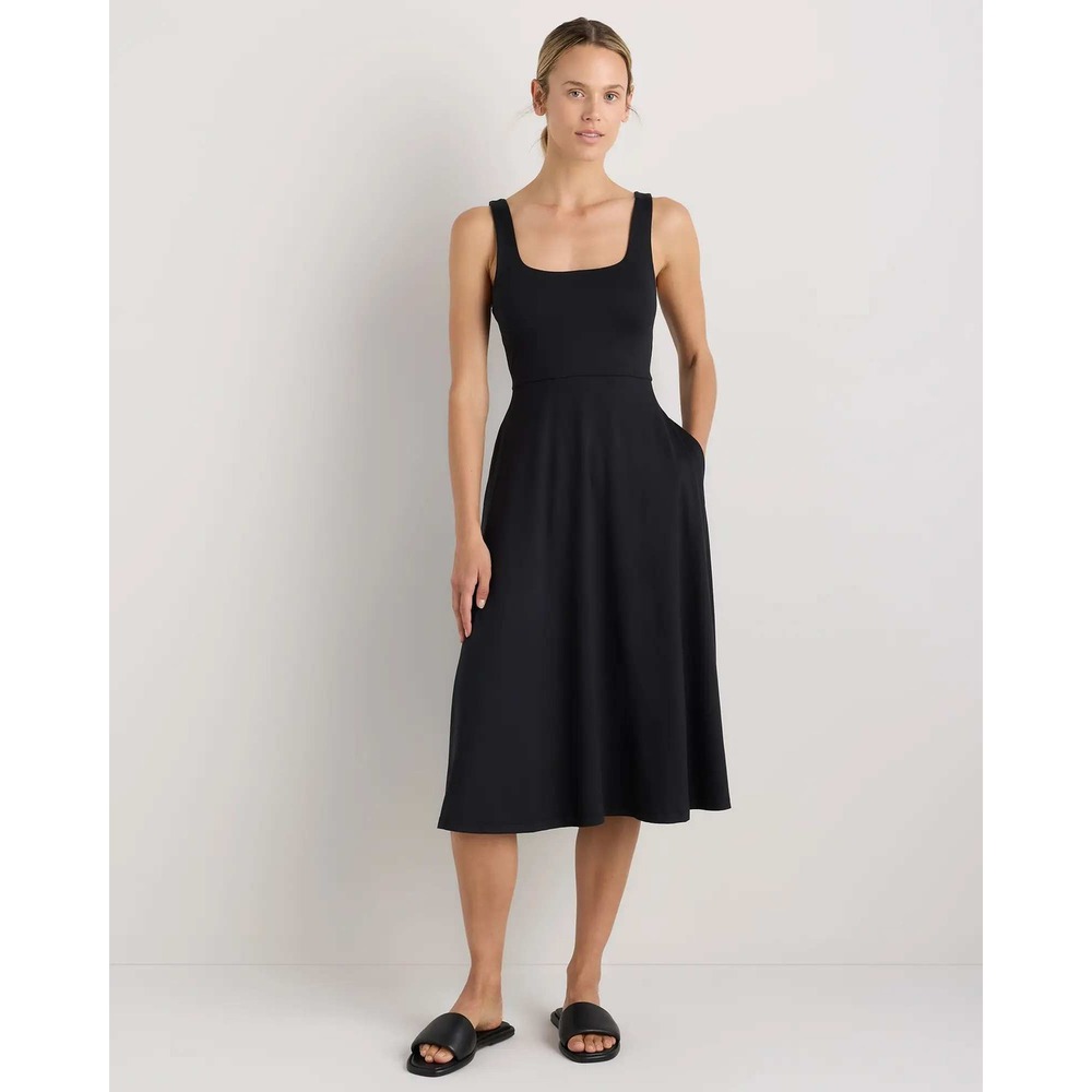 Quince Flow Knit Breeze Fit & Flare Dress True Black Small NWT Pocket Midi Tank